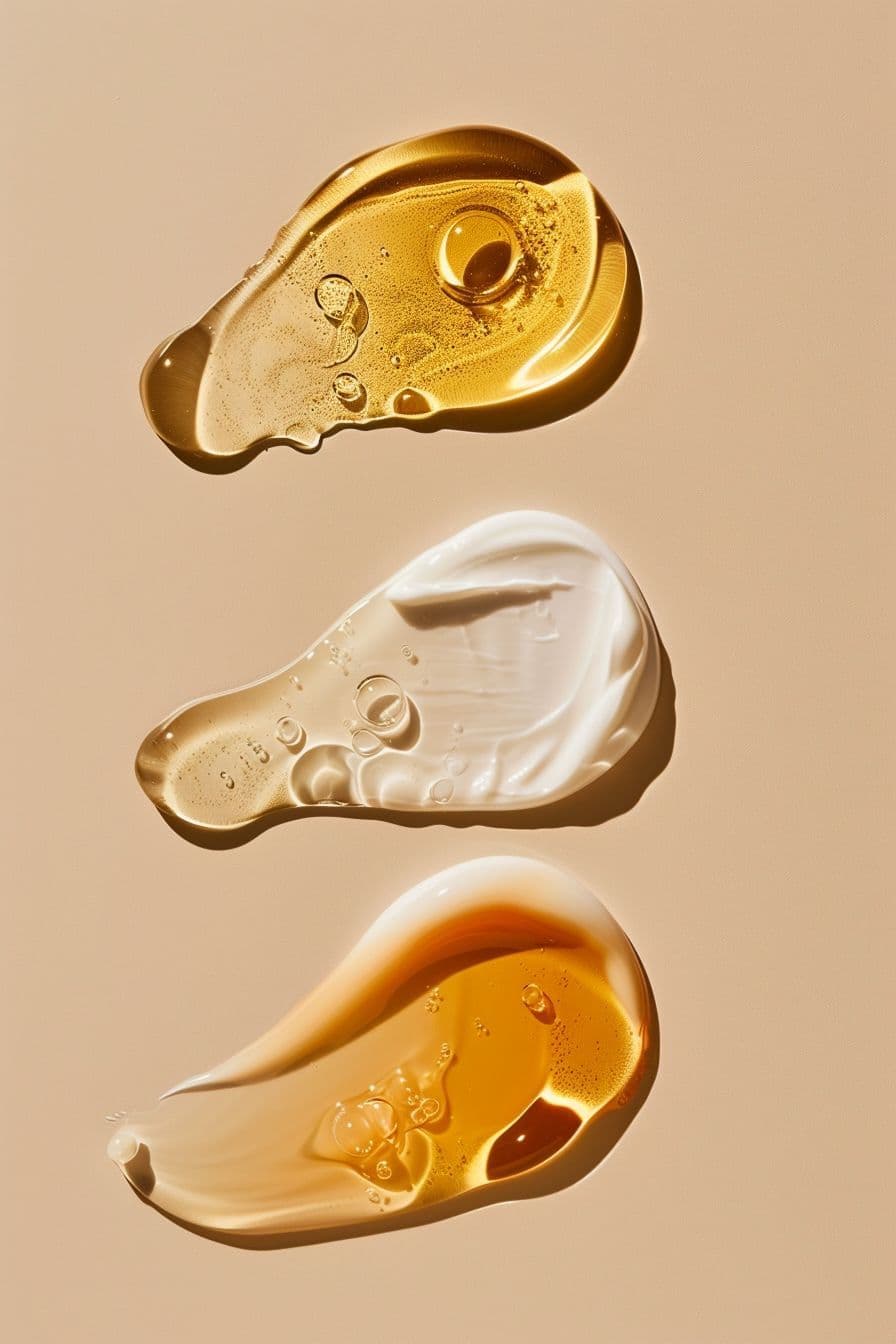 Serum and cream textures arranged on a warm surface